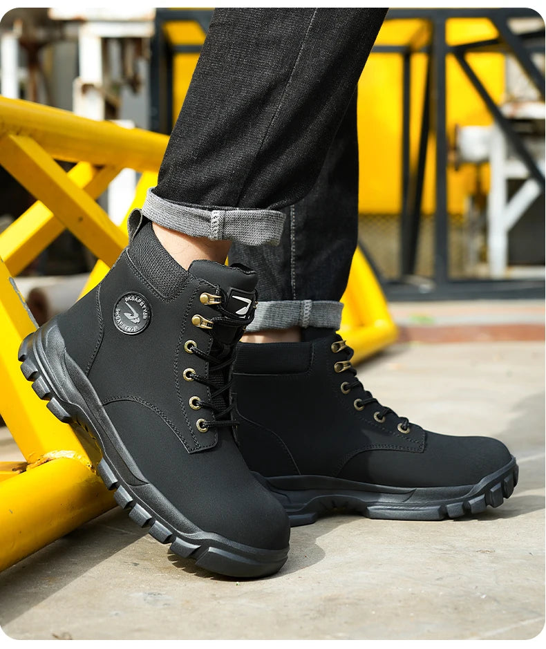 Botas de seguridad de caña alta para hombre, zapatos de seguridad impermeables con punta de acero, zapatos de soldador para construcción, zapatos de trabajo protectores, talla 47 48