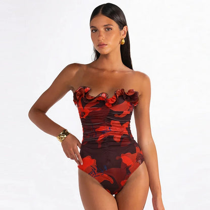 Sexy Swimsuit Women Bikini Set Lily Contrast Print Fabric Patchwork Skirt Push Up Swimsuit Biquini Bodysuit Bathing Suits