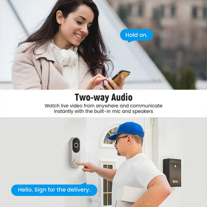 Timbre de puerta inalámbrico con cámara y video de 1080P, timbre inteligente con WiFi, seguridad para el hogar, detección de movimiento, visión nocturna, intercomunicador