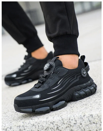 Zapatos de seguridad con botón giratorio para hombre, calzado de trabajo antigolpes y antiperforación, calzado deportivo de moda, botas protectoras de seguridad.