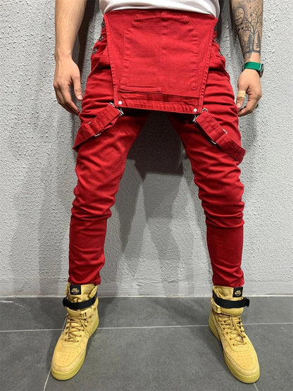 Mono de camuflaje para hombre, estilo urbano, con múltiples bolsillos, corte ajustado, pantalón cargo vaquero, peto vaquero, estilo casual.