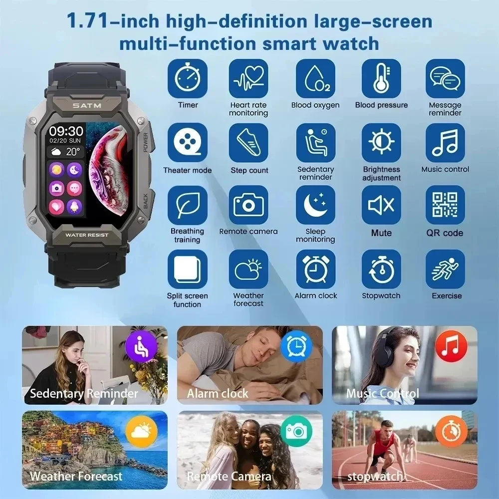 Reloj inteligente militar para hombre, color negro carbono, ultradelgado, resistente al agua hasta 5 ATM, deportivo, con monitor de frecuencia cardíaca y oxígeno en sangre (2024).