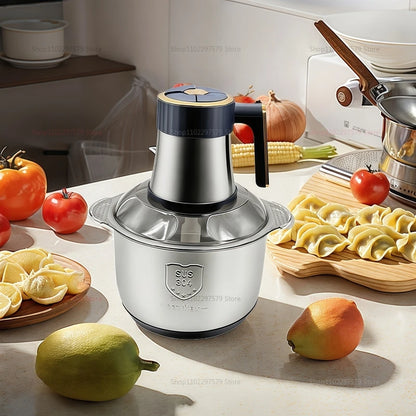 Picadora de carne eléctrica de 5 l, trituradora de alimentos, cortadora de verduras multifunción de acero inoxidable, procesadora, picadora, licuadora de cocina