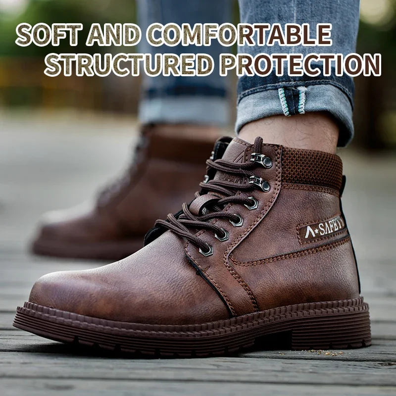 Botas de seguridad de trabajo para hombre, con puntera de acero de tamaño completo, a la moda, antirotura, zapatillas de trabajo, zapatos de seguridad indestructibles para hombre.