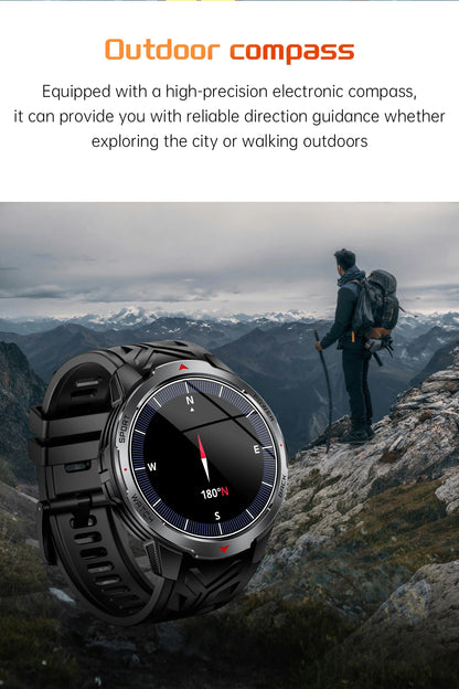 Reloj inteligente deportivo para exteriores para hombre, con batería grande de 1100 mAh, brújula, linterna LED, control del ritmo cardíaco, compatible con Android e iOS.