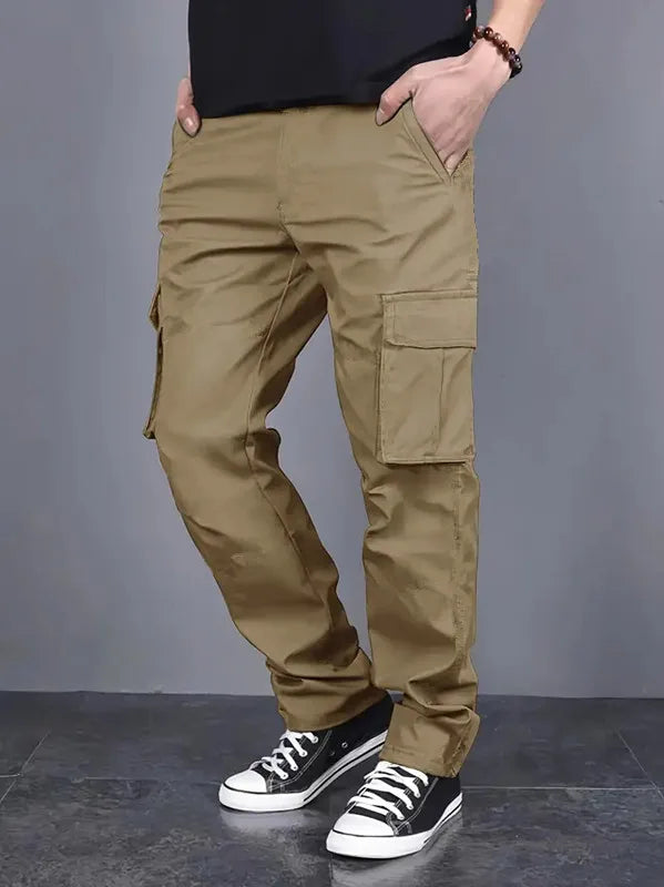 Pantalones de trabajo informales para hombre, con múltiples bolsillos, corte holgado y cintura ajustable con cordón, ideales para senderismo, pesca y actividades al aire libre.