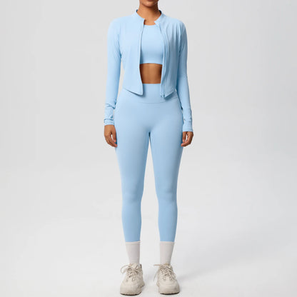 Conjunto de leggings de yoga, top deportivo con cremallera y manga larga, transpirable, para correr al aire libre, pantalones de yoga ajustados e informales, ropa de fitness