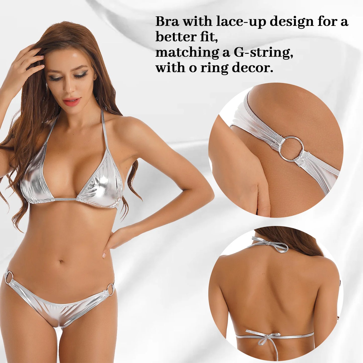 Women's Metallic Shiny Bikini Fashion Set Swimwear Pool Party Bathing Suit Top + Bottom Beachwear Women Swimsuit 2022 New