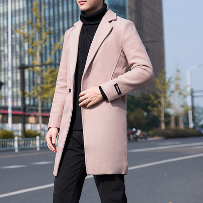 Autumn and Winter Men's Windbreaker Youth Plus Size Woolen Coat Men's Mid-length Korean Version Casual Coat Coat for Men