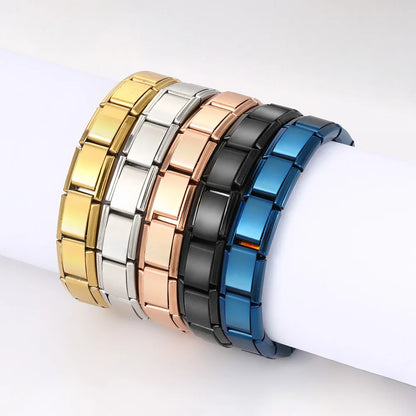 Pulsera GEMOSA de acero inoxidable con dijes italianos de 9 mm de ancho, cadena de eslabones elásticos, joyería DIY de alta calidad.