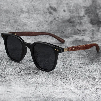Gafas de sol modernas con vetas de madera retro para mujeres y hombres, nuevas gafas de sol con montura cuadrada, protección UV, gafas de ciclismo para exteriores y calle.