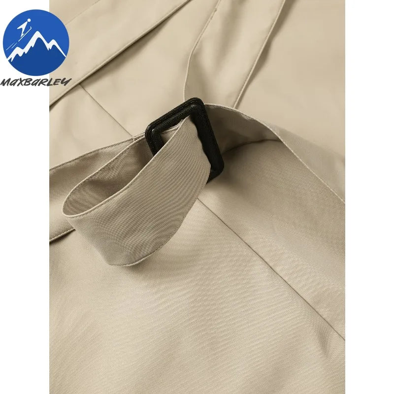 Abrigo largo Maxbarley para hombre, estilo gabardina, marca coreana, color liso, con cinturón, colección otoño 2025. Nuevo diseño de chaqueta cortavientos de un solo botón.