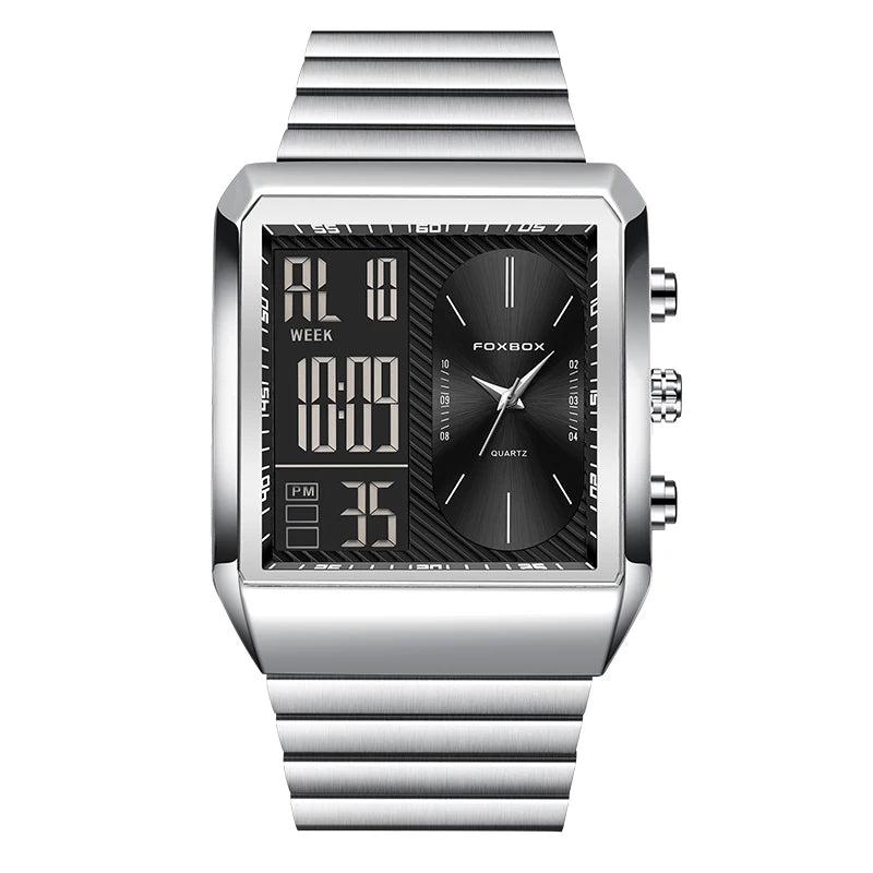 LIGE - Reloj digital cuadrado de moda para hombre, informal, deportivo, resistente al agua, de cuarzo, cronógrafo de lujo de la mejor marca FOXBOX