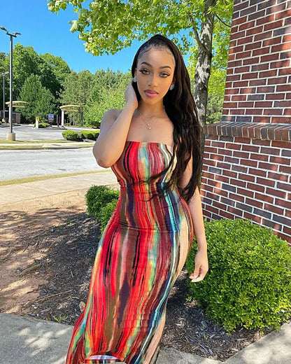 Sexy Print Maxi Dresses Ladies Elegant Bodycon Women Dress Vintage Robe Femme Party Bandage Long Dress Woman Clothes Vestidos