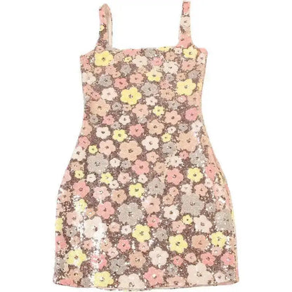 Vestido de fiesta sexy para mujer, estilo discoteca, con lentejuelas florales, tipo pueblo, tirantes finos, mini, primavera/verano 2025, vestido ajustado y entallado.