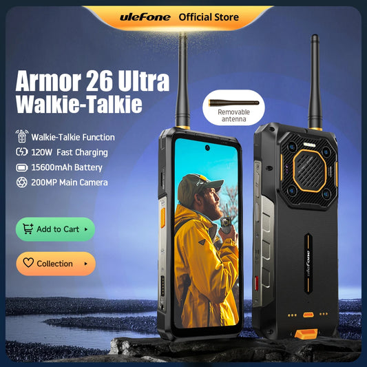 Ulefone Armor 26 Ultra Walkie Talkie 5G Teléfono Resistente 120W 15600mAh Cámara Trasera 200MP+64MP+50MP NFC Pantalla FHD+ de 6.78" Resistente al Agua