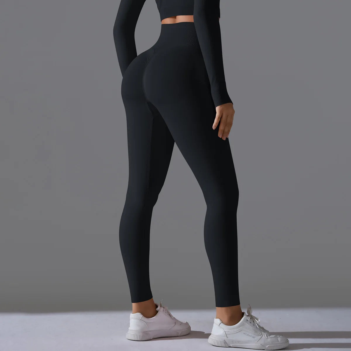 Leggings deportivos de yoga para mujer, sin costuras, cintura alta, elásticos, color sólido, para gimnasio, correr, secado rápido, realce y efecto moldeador.