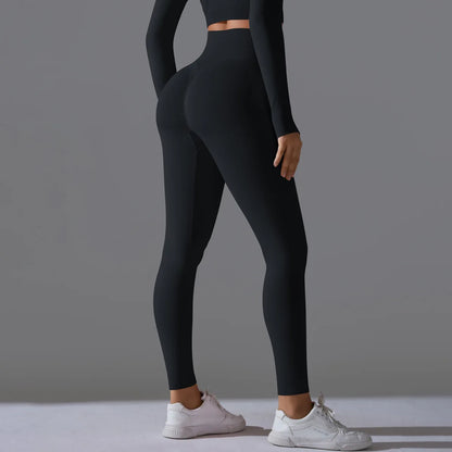 Leggings deportivos de yoga para mujer, sin costuras, cintura alta, elásticos, color sólido, para gimnasio, correr, secado rápido, realce y efecto moldeador.