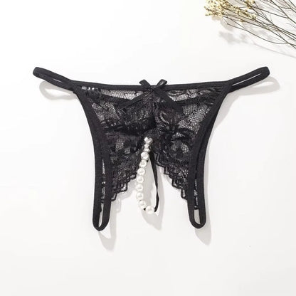 Lencería sin entrepierna, bragas para mujer, tanga con perlas, juguetes eróticos, ropa interior transparente, sexy, con abertura en la cadera y tanga tipo G.