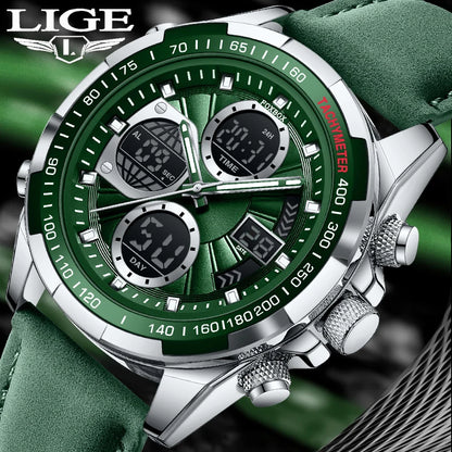 FOXBOX - Reloj de lujo para hombre, de marca superior, con alarma LED, de cuarzo, de cuero, resistente al agua, luminoso