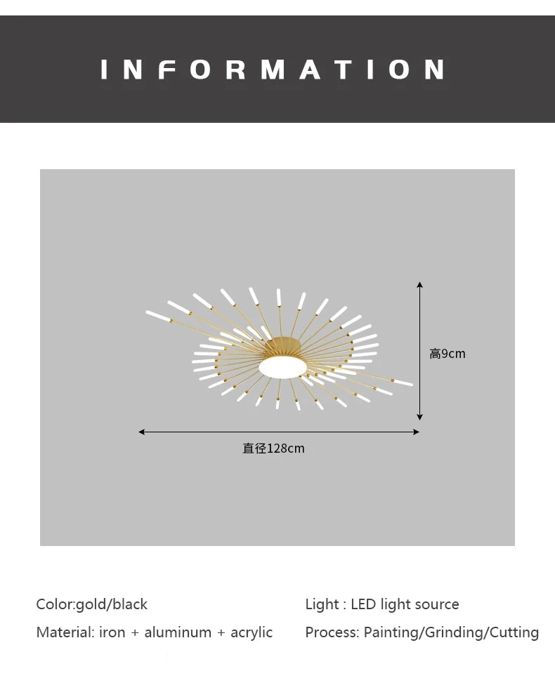 Lámparas de techo LED modernas con diseño de fuegos artificiales para sala de estar, comedor y dormitorio. Lámparas de techo brillantes.