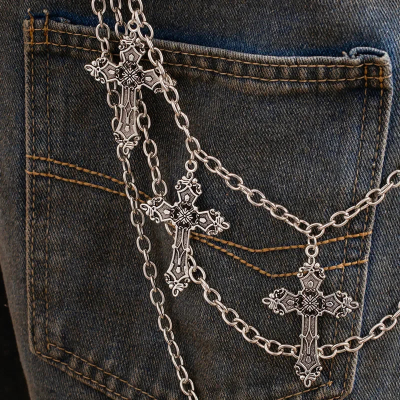 Cadena de metal punk para pantalones, estilo hip hop, con colgante de cruz, para jeans, accesorios para hombre y mujer, regalos.