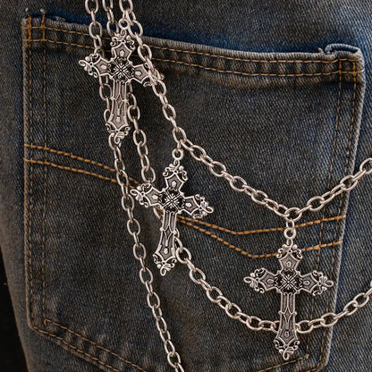 Cadena de metal punk para pantalones, estilo hip hop, con colgante de cruz, para jeans, accesorios para hombre y mujer, regalos.
