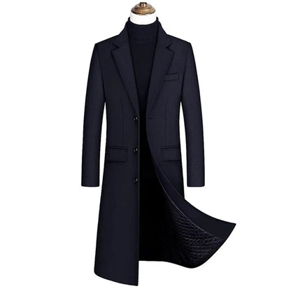 Nueva chaqueta cortavientos larga de lana de alta calidad para hombre, color negro y gris, clásica, gruesa y cálida, ideal para otoño e invierno (2025).