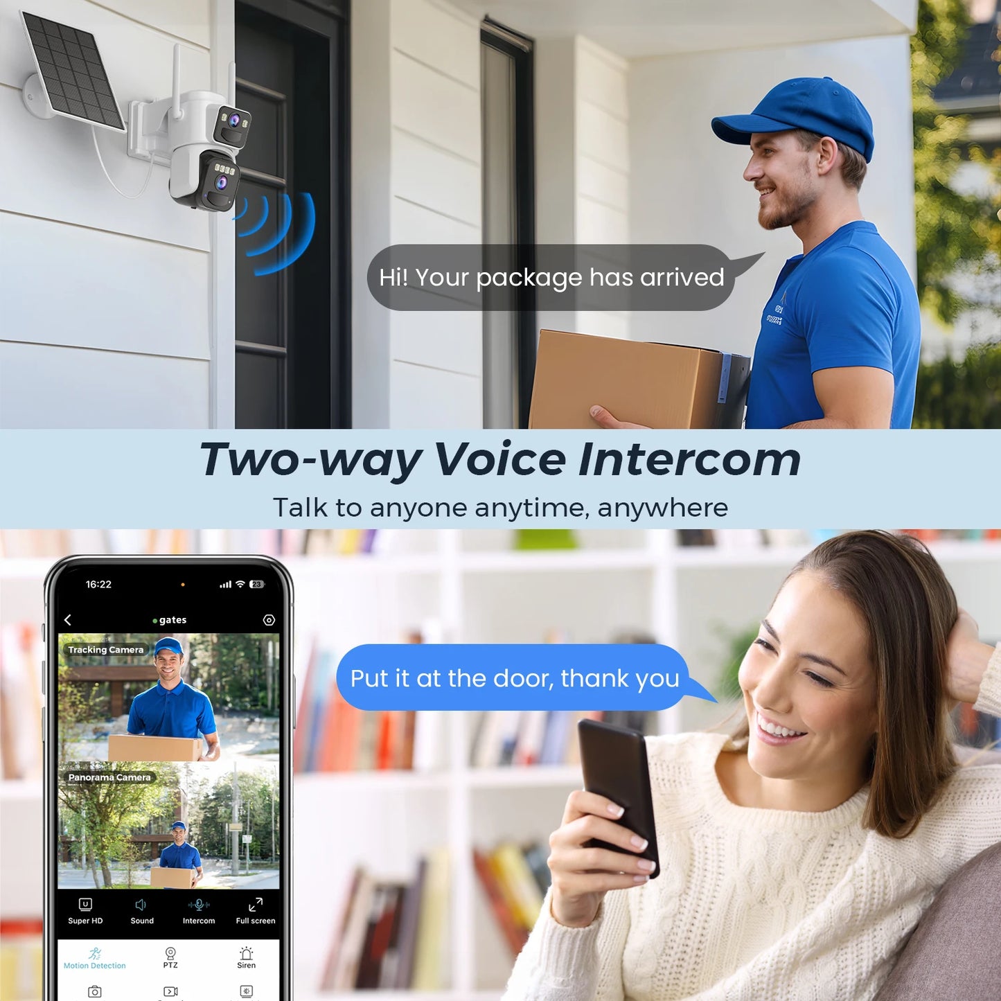 Cámara de seguridad exterior inalámbrica WiFi solar de 10 MP y 5K con doble lente, doble pantalla, seguimiento automático y zoom digital 5X. Incluye doble lente y doble pantalla.