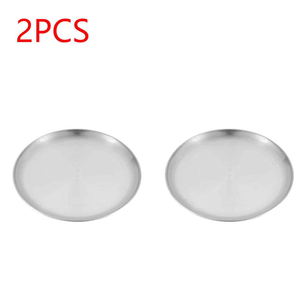 Plato de camping de acero inoxidable, vajilla, contenedor de alimentos, plato de picnic, utensilios de cocina, equipo de camping para senderismo, suministros de camping, nueva base