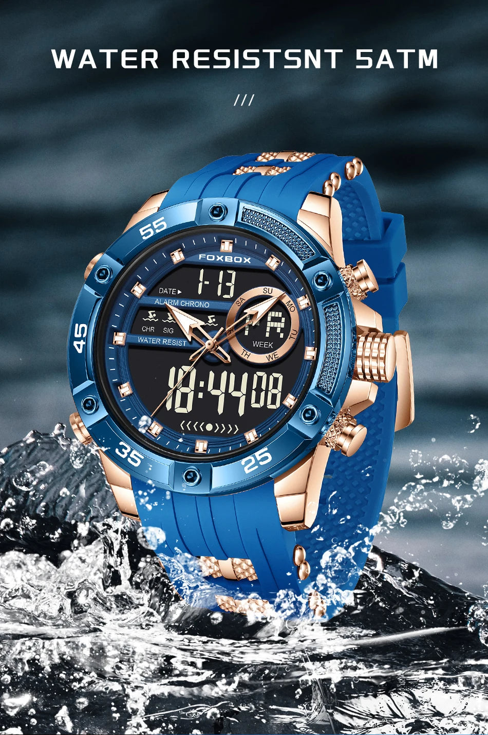 Nuevo reloj de pulsera de cuarzo original de lujo de la marca FOXBOX para hombre, reloj analógico digital resistente al agua de estilo militar a la moda para hombre