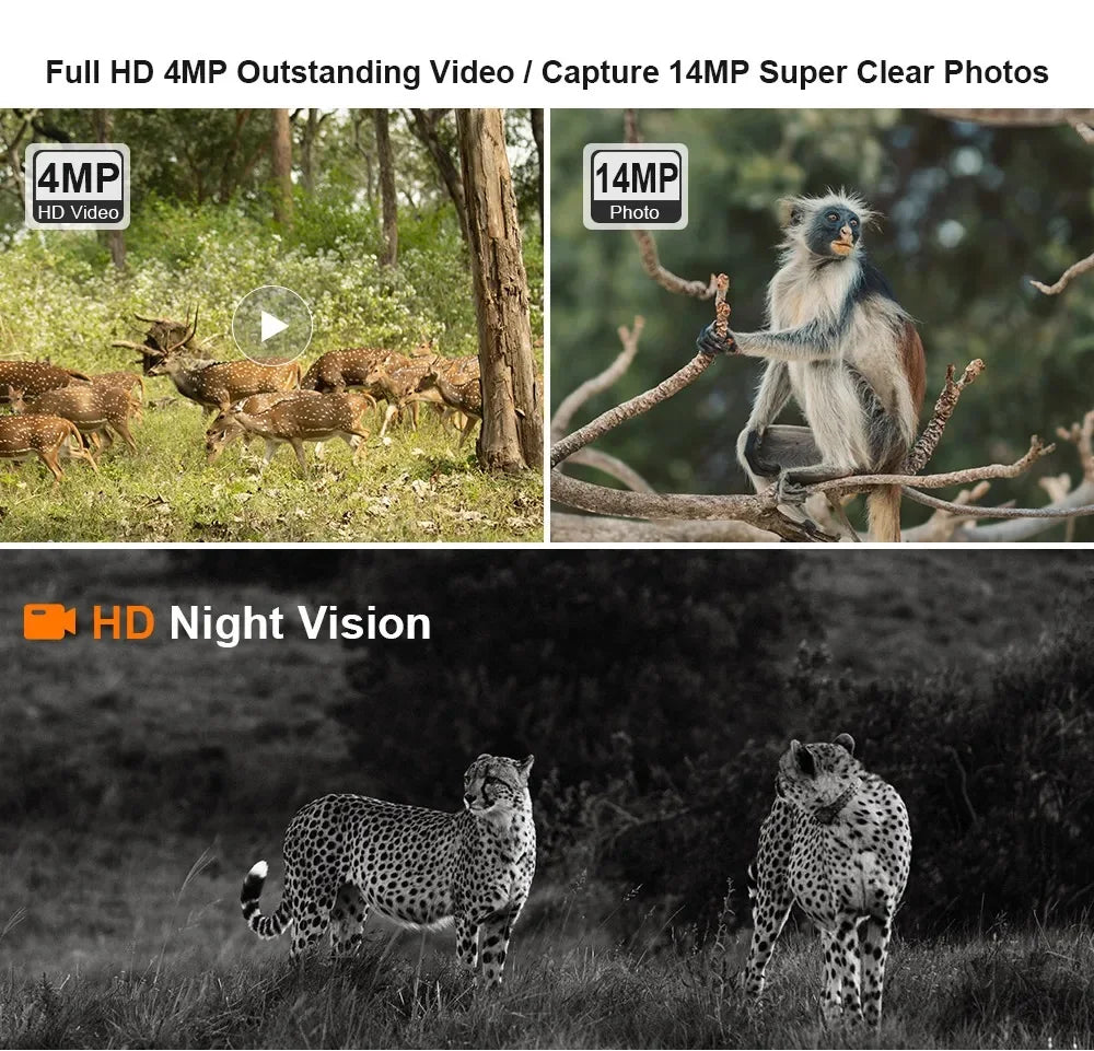 Cámara de rastreo 4G LTE con energía solar, 4MP, PIR, visión nocturna activada por movimiento, inalámbrica, celular, para caza de fauna silvestre Ucon