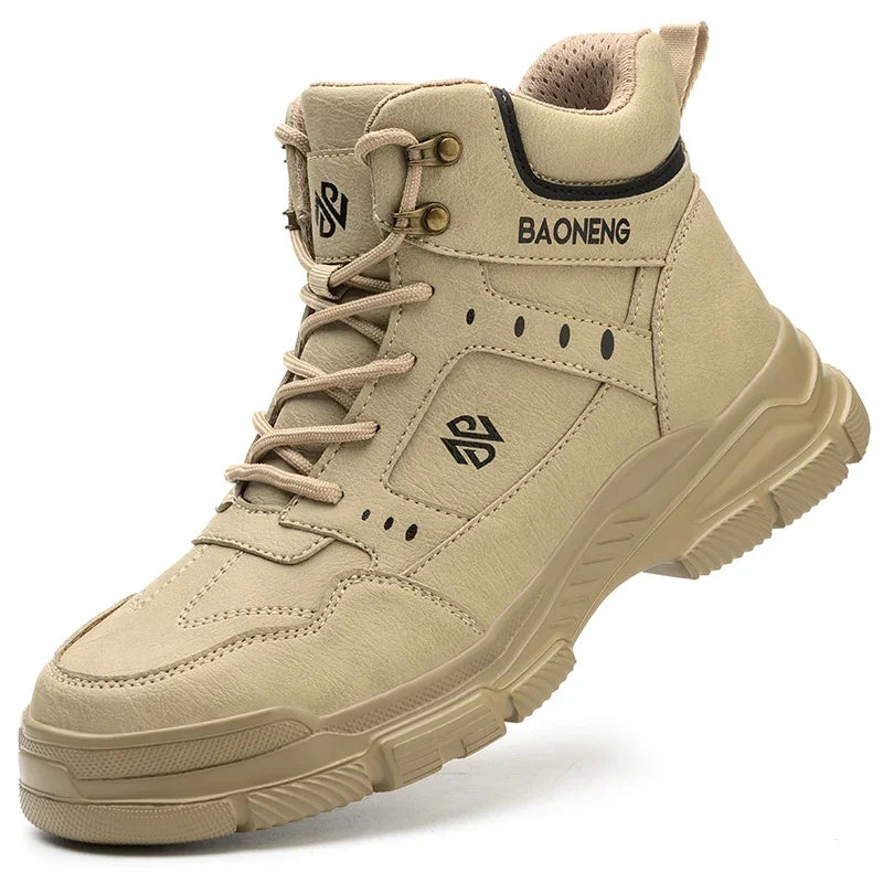 Botas de seguridad de caña alta para hombre, con puntera de acero y protección antipinchazos. Calzado de trabajo resistente y protector para la construcción.
