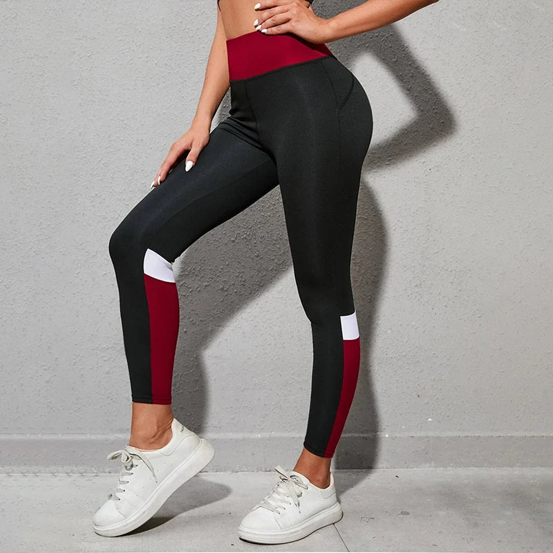Leggings de yoga de cintura alta con bloques de color para mujer, leggings de entrenamiento con control de abdomen para mujer