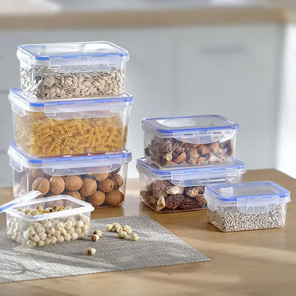 Fiambrera rectangular sellada para refrigerador, de 4 tamaños, con tapa, de plástico, apta para microondas.
