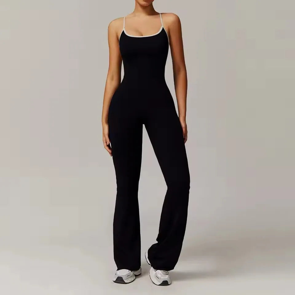 Conjunto de gimnasio sexy de una pieza con escote en V en la espalda para mujer, ropa deportiva para entrenamiento, monos de fitness, trajes de entrenamiento elásticos.