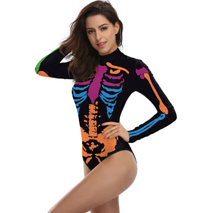 [You're My Secret] Halloween Costume Cosplay Skeleton Print Zenti Bodysuits Carnival Party Jumpsuit Outfit Women Day of The Dead