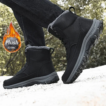 Nuevas botas de nieve de invierno para hombre, zapatillas de cuero impermeables, botas súper cálidas para hombre, botas de senderismo para exteriores, zapatos de trabajo, talla 39-48