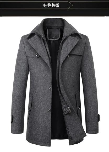 2025 High quality men's wool coat medium length double collar winter plus cotton thickened wool coat men's coat