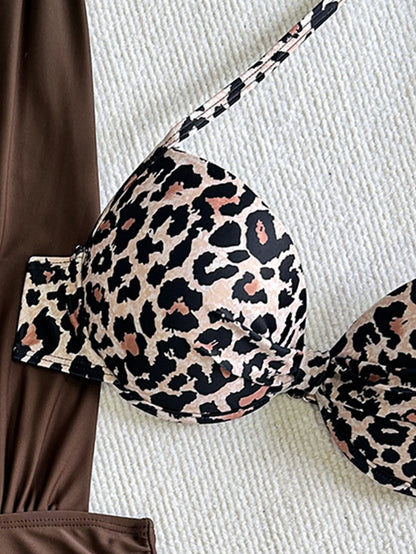Conjunto de bikini de dos piezas con cuello halter para mujer, bañador sexy liso, push up ajustado, sin espalda, traje de baño de verano para playa, 2025