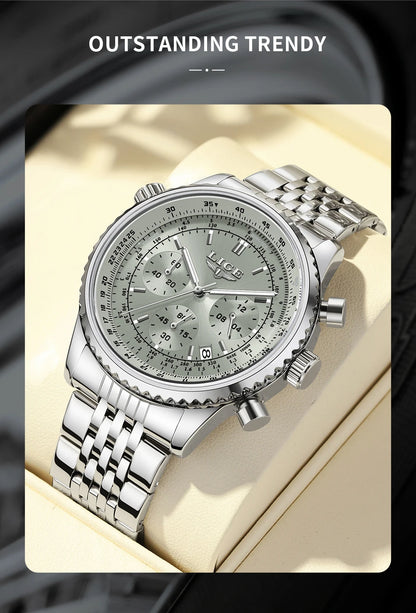 Relojes de lujo LIGE para hombre, cronógrafo con fecha, acero inoxidable, resistente al agua, luminoso, deportivo, militar, de cuarzo