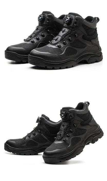 Botas de trabajo con hebilla giratoria, zapatos de seguridad con punta de acero, zapatos de seguridad transpirables para hombre, zapatos indestructibles de marca, zapatos de trabajo a prueba de pinchazos.