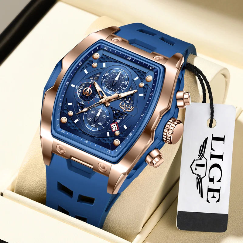 Reloj Masculino LIGE para hombre, reloj de pulsera de cuarzo de lujo resistente al agua, cronógrafo luminoso con fecha, reloj deportivo de silicona para hombre