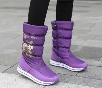 Botas de nieve para mujer, botas de invierno con plataforma, botas gruesas de felpa, impermeables y antideslizantes, zapatos de invierno de moda para mujer, botas cálidas de piel para mujer