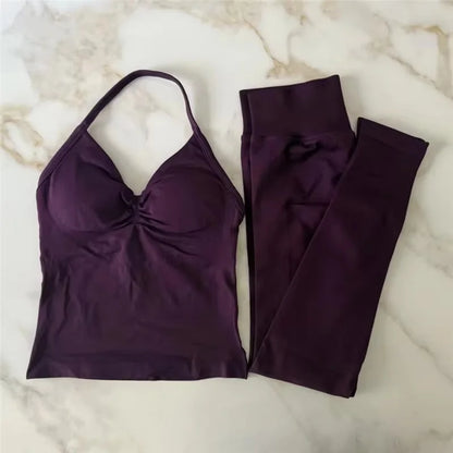 Conjunto de 2 piezas de yoga para mujer, leggings de cintura alta sin costuras, sujetador deportivo, ropa de entrenamiento, ropa deportiva para correr