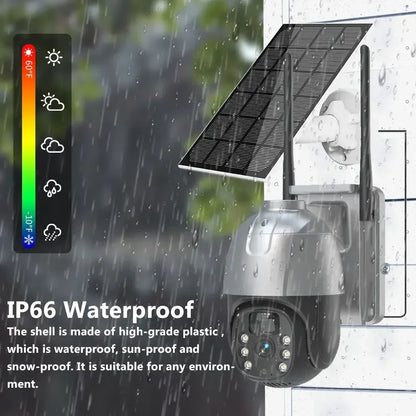 Cámara IP PTZ solar EseeCloud de 5 MP con WiFi, batería integrada, detección PIR, videovigilancia y audio bidireccional para seguridad exterior.