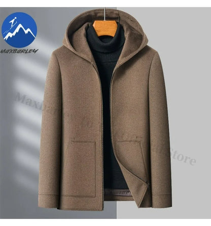 Chaqueta de lana para hombre Maxbarley con capucha, ideal para actividades al aire libre, trabajo, cortavientos, cálida, con forro desmontable de alta calidad y muy cómoda. Abrigo de lana ligero para invierno.