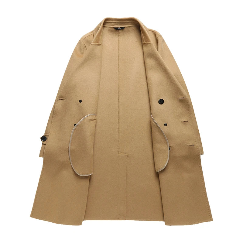 Abrigos largos de lana para hombre, colección otoño-invierno 2025, estilo business casual, color liso, abrigo exterior 100% lana, chaqueta cortavientos