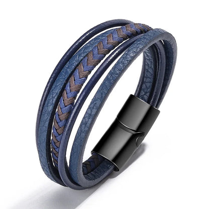 Pulseras de cuero de moda para hombre, pulseras de cuerda trenzada multicapa, pulseras masculinas, joyería, pulsera para hombre
