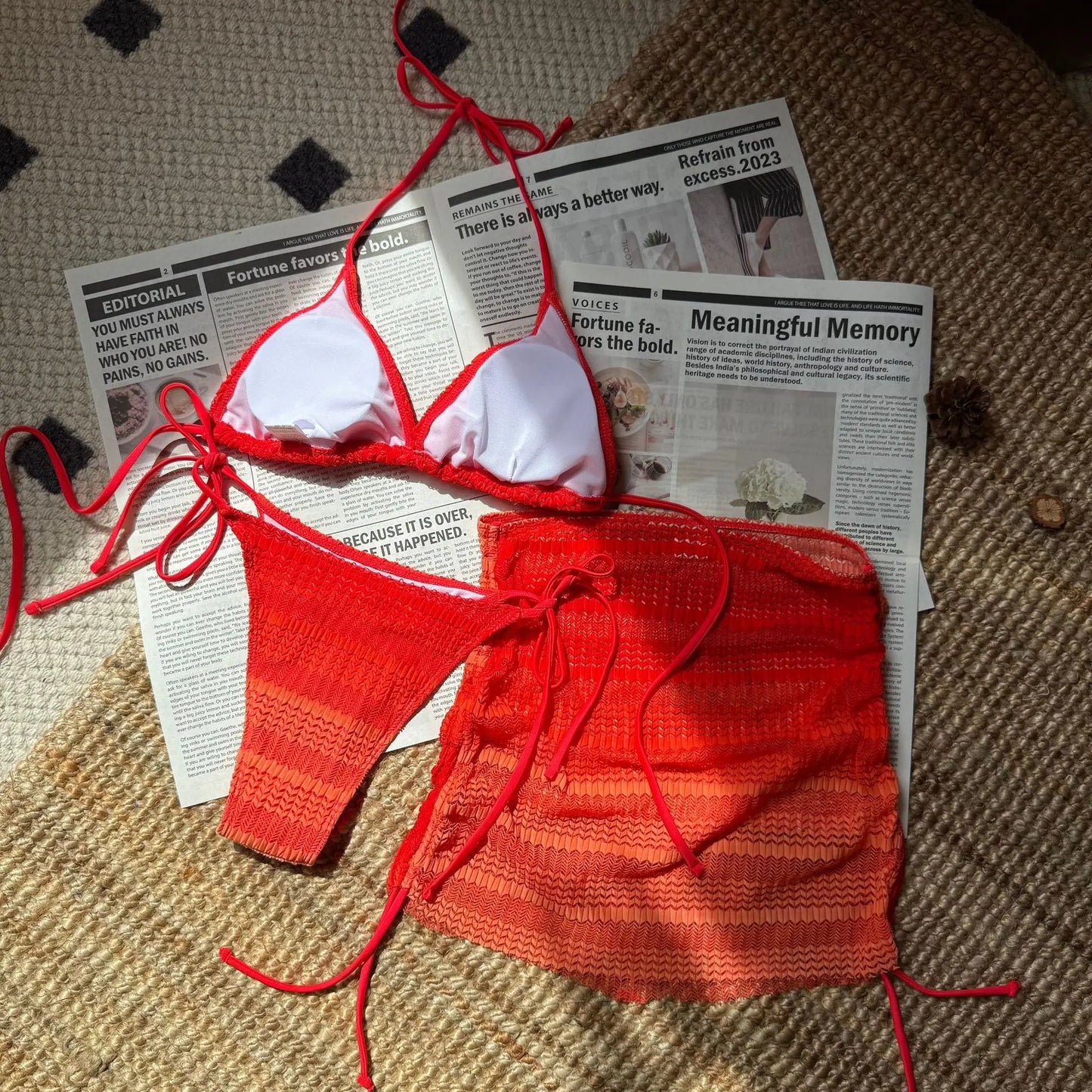 VigoBreviya - Conjunto de bikini de 3 piezas con falda y degradado para mujer, traje de baño sexy con cuello halter, push up, tanga de corte alto atada, 2024